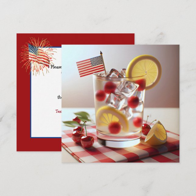 4:e juli BBQ Party Inbjudningar (Fram/baksida)