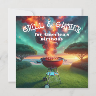 4:e juli BBQ Party with Grill and Fireworks Inbjudningar
