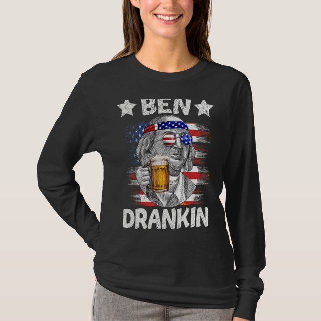 4:e juli: Ben Drankin dricker Beer Benjamin Fra T Shirt (Framsida)