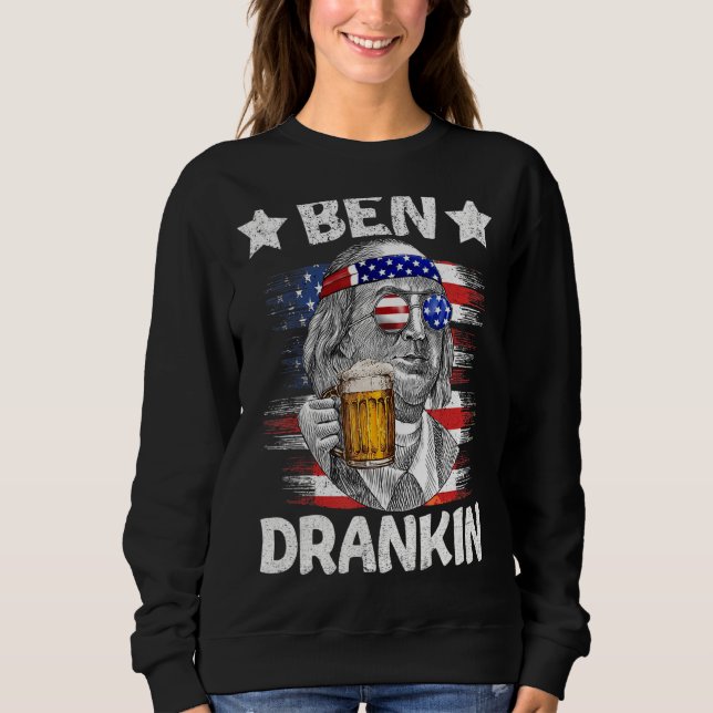 4:e juli: Ben Drankin dricker Beer Benjamin Fra T Shirt (Framsida)