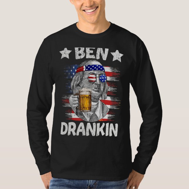 4:e juli: Ben Drankin dricker Beer Benjamin Fra T Shirt (Framsida)
