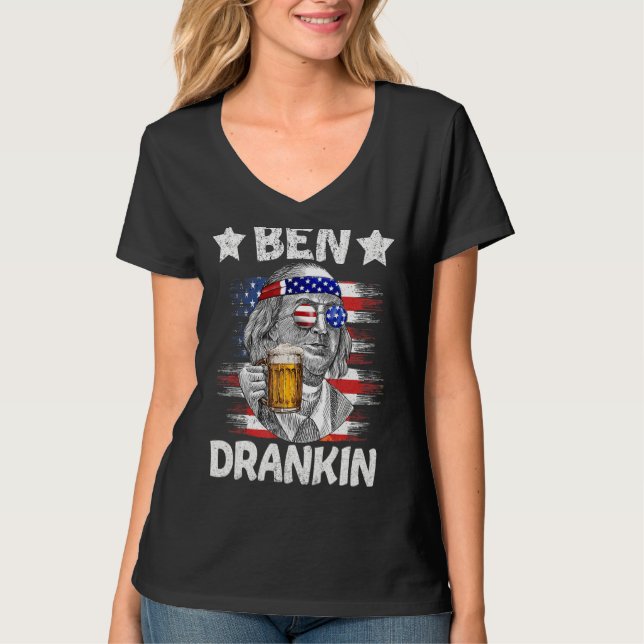 4:e juli: Ben Drankin dricker Beer Benjamin Fra T Shirt (Framsida)