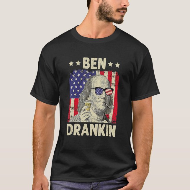 4:e juli: Ben Drankin Independence day Drinking T Shirt (Framsida)