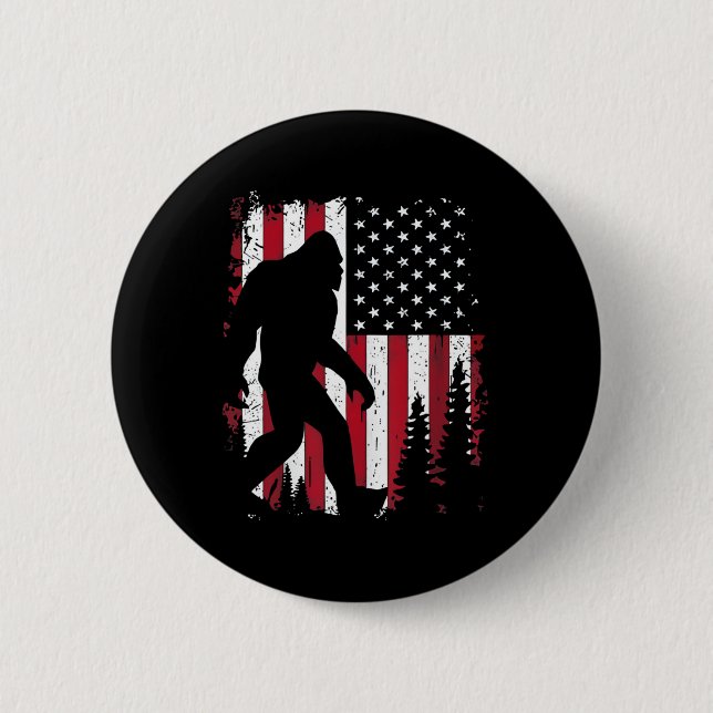 4:e juli Bigfoot Sasquatch American Flagga Patrio Knapp (Framsida)