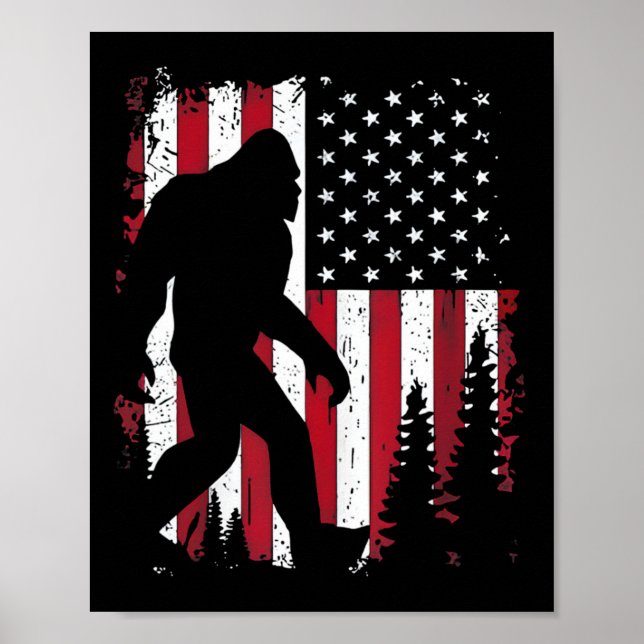 4:e juli Bigfoot Sasquatch American Flagga Patrio Poster (Framsidan)