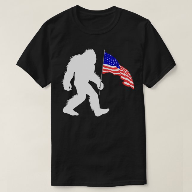 4:e juli Bigfoot Sasquatch Holding American Fla T Shirt (Design framsida)
