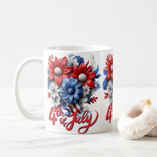4:e juli Blommor i Red White & Blue Patriotic Kaffemugg