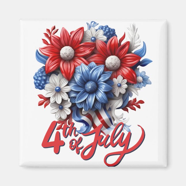 4:e juli Blommor i Red White & Blue Patriotic Magnet (Framsidan)