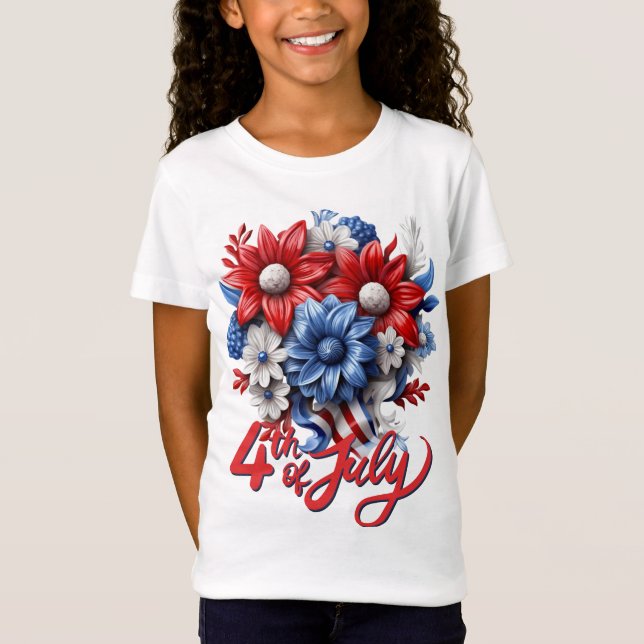 4:e juli Blommor i Red White & Blue Patriotic T Shirt (Framsida)
