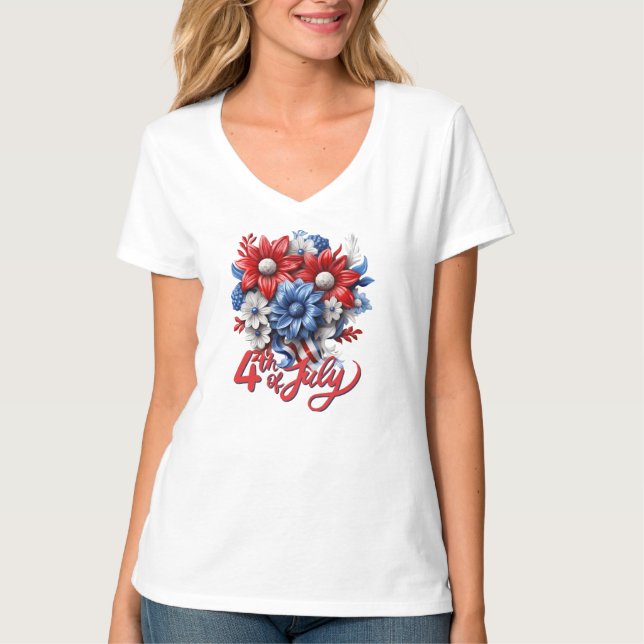 4:e juli Blommor i Red White & Blue Patriotic T Shirt (Framsida)