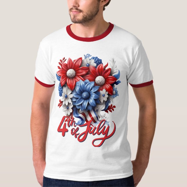 4:e juli Blommor i Red White & Blue Patriotic T Shirt (Framsida)
