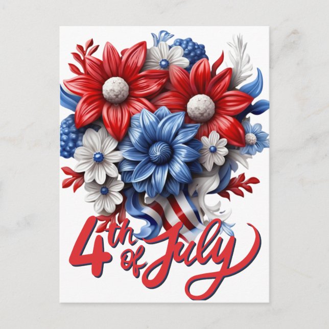 4:e juli Blommor i Red White & Blue Patriotic Vykort (Framsida)