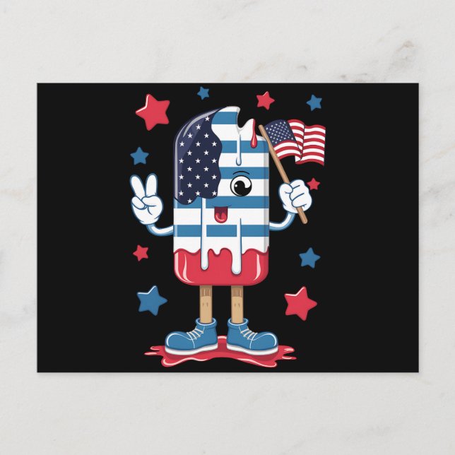 4:e juli Boys Kids Popsicle USA American Flagga Vykort (Framsida)