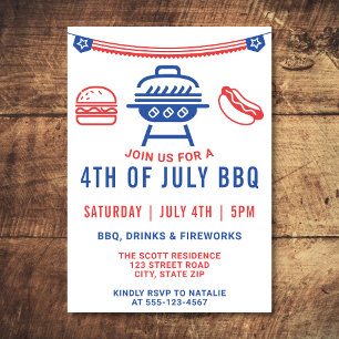 4:e juli: BQ Burger Hotdog Cookout Modern Inbjudningar