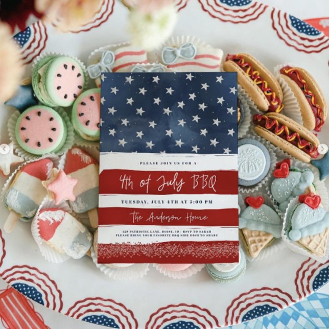 4:e juli-BQ-inbjudan Editable Red White Blu Inbjudningar (Skapare uppladdad)