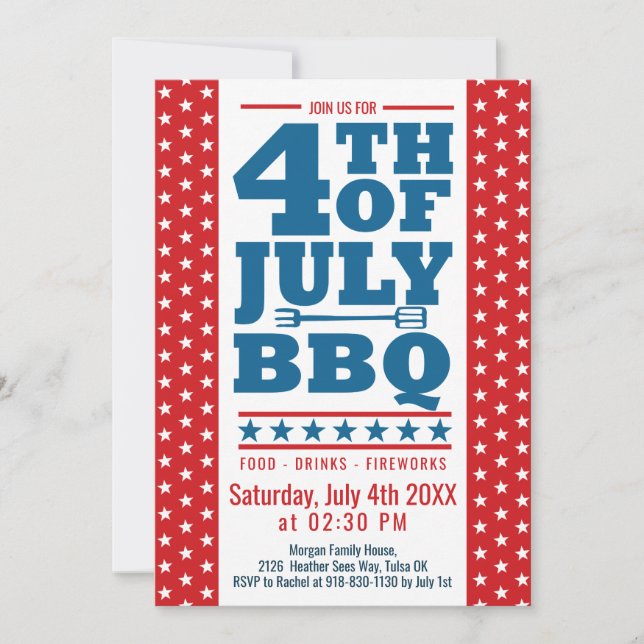 4:e juli BQ Red Blue White Stars Party Inbjudningar (Framsida)