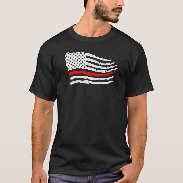 4:e juli-brandbekämparen American Flagga Thin Red  T Shirt (Framsida)