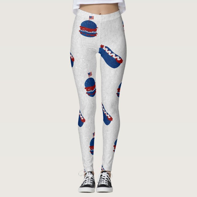 4:e Juli Burger & Hot Dog Glitter Leggings (Framsida)