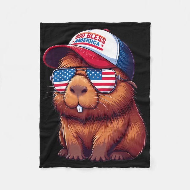 4:e juli Capybara – Gud välsigne Amerika hatt och  Fleecefilt (Framsidan)