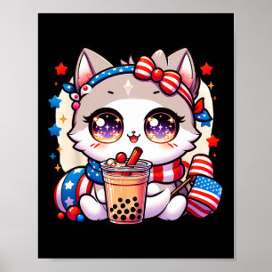 4:e juli: Cat Shirt Girls Kawaii Anime Boba Tea Poster