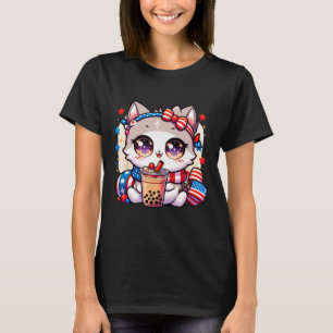4:e juli: Cat Shirt Girls Kawaii Anime Boba Tea T