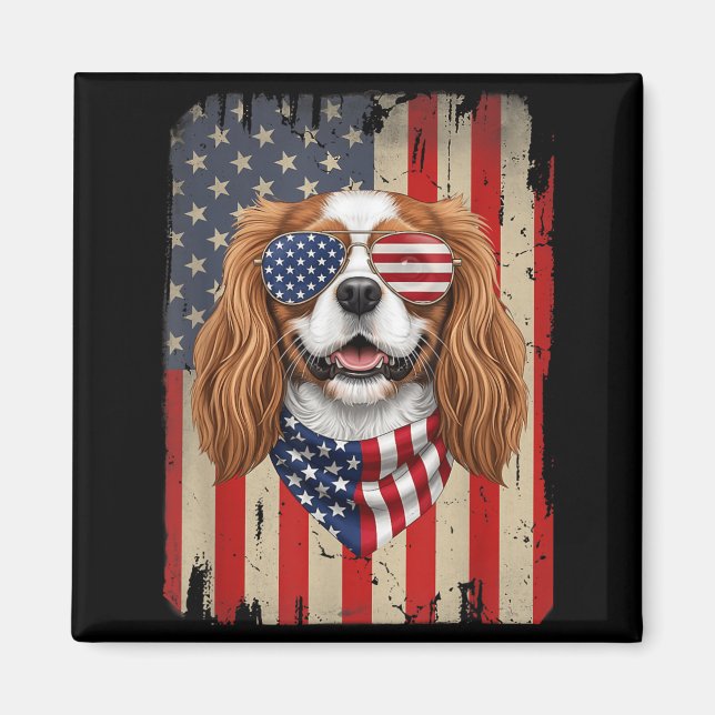 4:e Juli Cavalier King Charles Spaniel Hund Magnet (Framsidan)