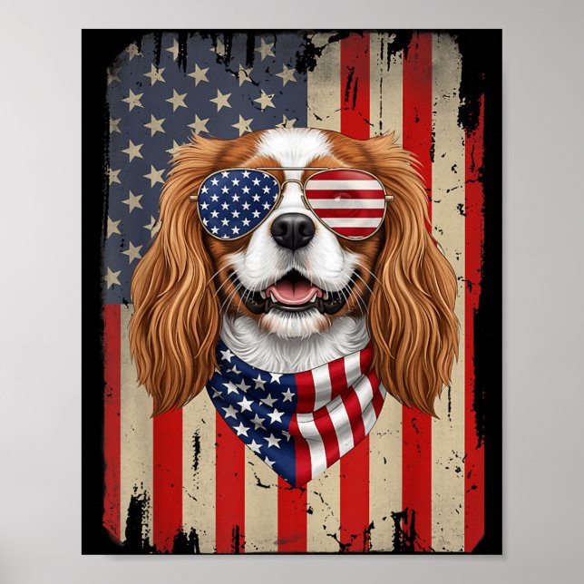 4:e Juli Cavalier King Charles Spaniel Hund Poster (Framsidan)