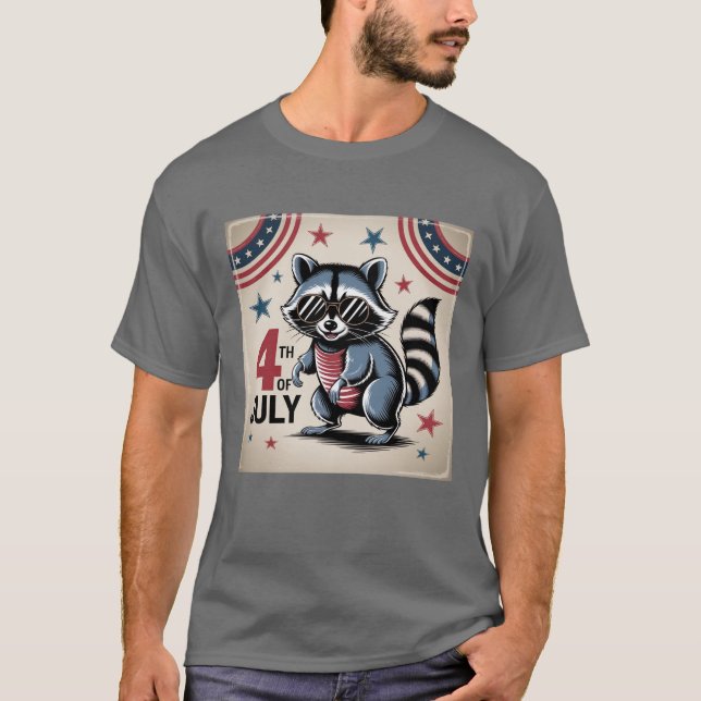 "4:e juli" Coola Raccoon Patriotic T Shirt (Framsida)