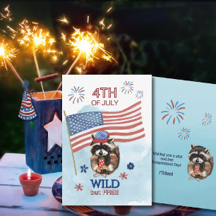 4:e juli-coolan Patriotic Racoon Card Julkort