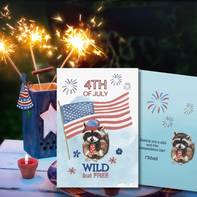 4:e juli-coolan Patriotic Racoon Card Julkort (4th of July cool Patriotic Racoon Card)