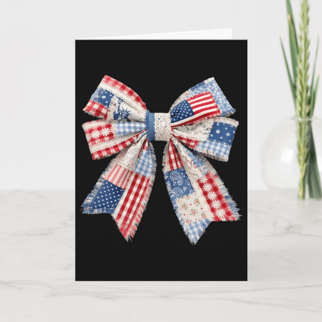 4:e juli Coquette Bow Amerikansk Flagga Flicka Kvi Kort (Framsida)