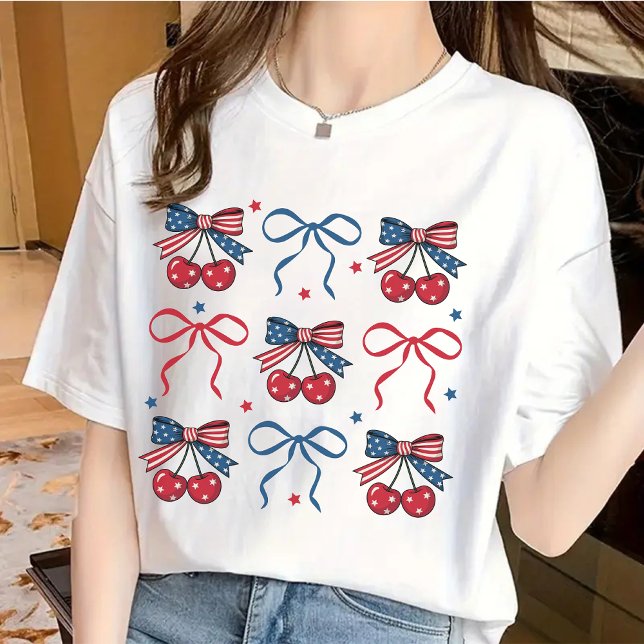 4:e juli Coquette Bow Shirt, Patriotic USA Tee (4th of July shirt, coquette bow shirt, patriotic shirt, USA flag shirt, America shirt, birthday gift)