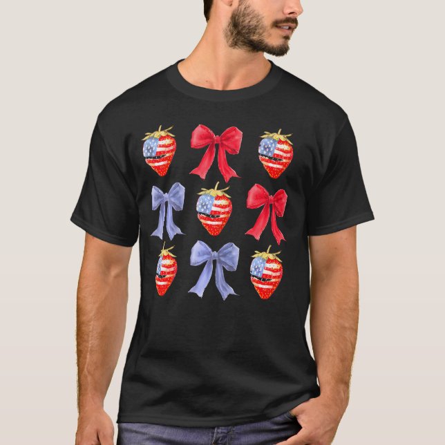 4:e juli Coquette Strawberry America Flagga T Shirt (Framsida)
