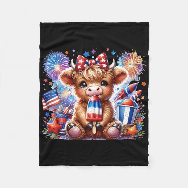 4:e juli: Cow Popsicle Fireworks USA Fleecefilt (Framsidan)