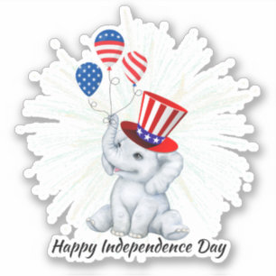 4:e juli Cute elefant Lycklig-frihet USA flagga Klistermärken