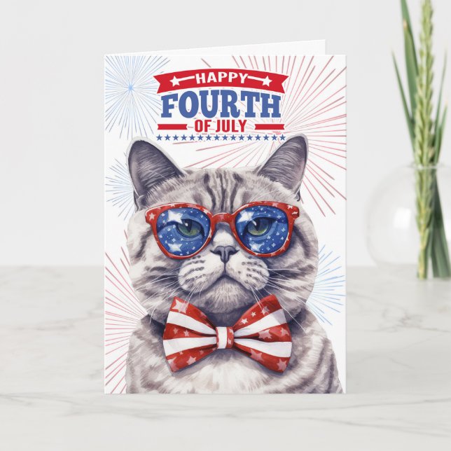 4:e juli Cute Patriotic Cat Helgkort (Framsida)