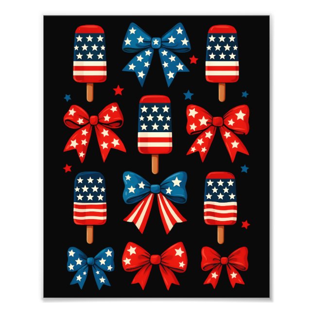 4:e juli Cute Popsicle Bow Patriotic Fototryck (Framsidan)