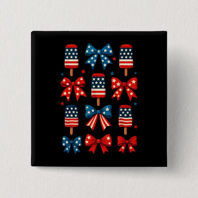 4:e juli Cute Popsicle Bow Patriotic Knapp (Framsida)