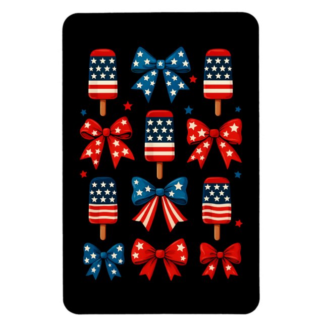 4:e juli Cute Popsicle Bow Patriotic Magnet (Vertikal)