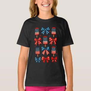 4:e juli Cute Popsicle Bow Patriotic T Shirt