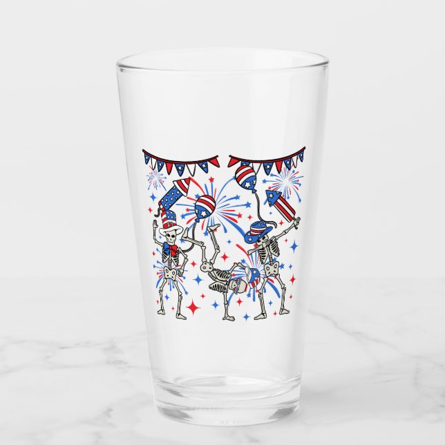 4:e juli Dansing Skeletons Drinking Glaskopp (Framsida)
