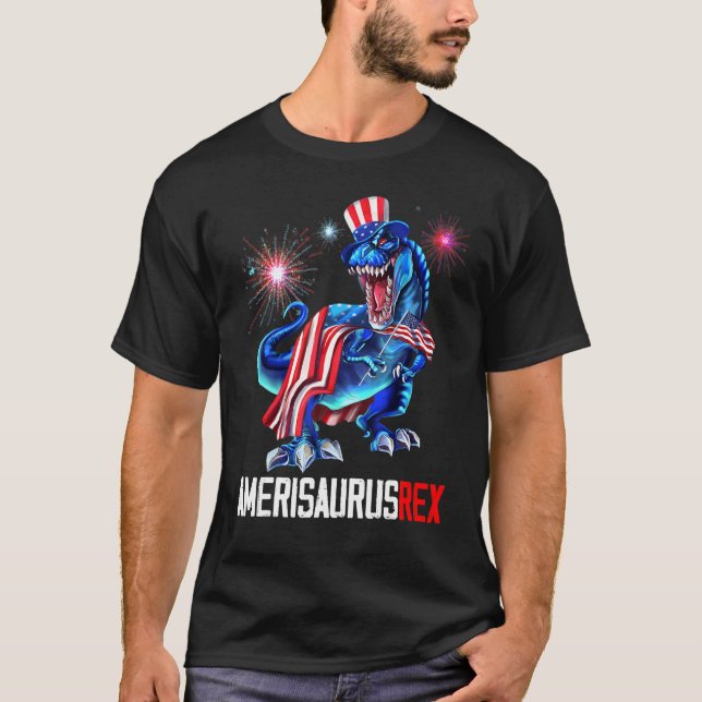4:e juli Dinosaur Rex Amerisaurus Rex American T Shirt (Framsida)