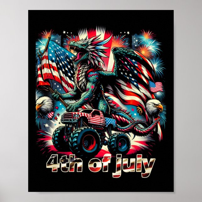 4:e juli: Dragon Monster Lastbil Byld Eagle Americ Poster (Framsidan)