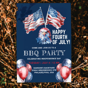 4:e juli Eagle America Flagga BBQ Party Inbjudningar