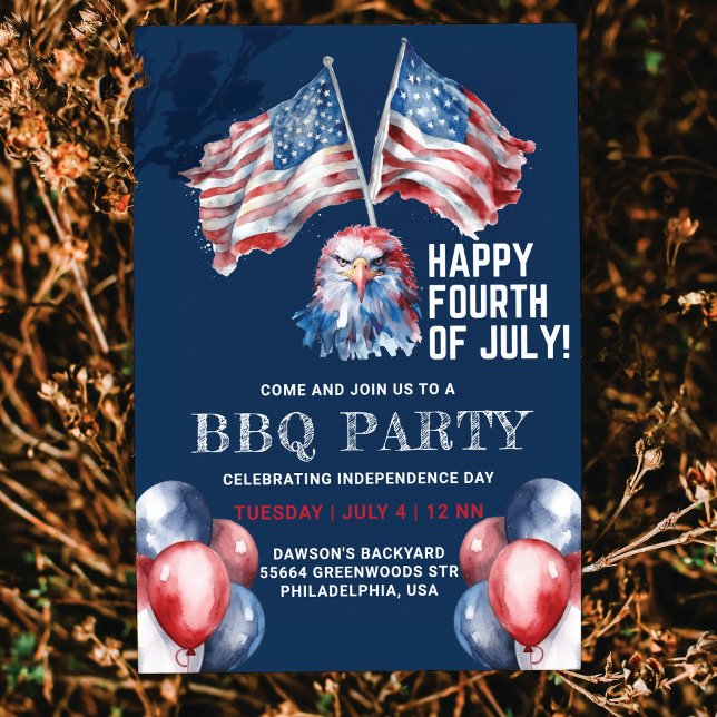 4:e juli Eagle America Flagga BBQ Party Inbjudningar (Skapare uppladdad)