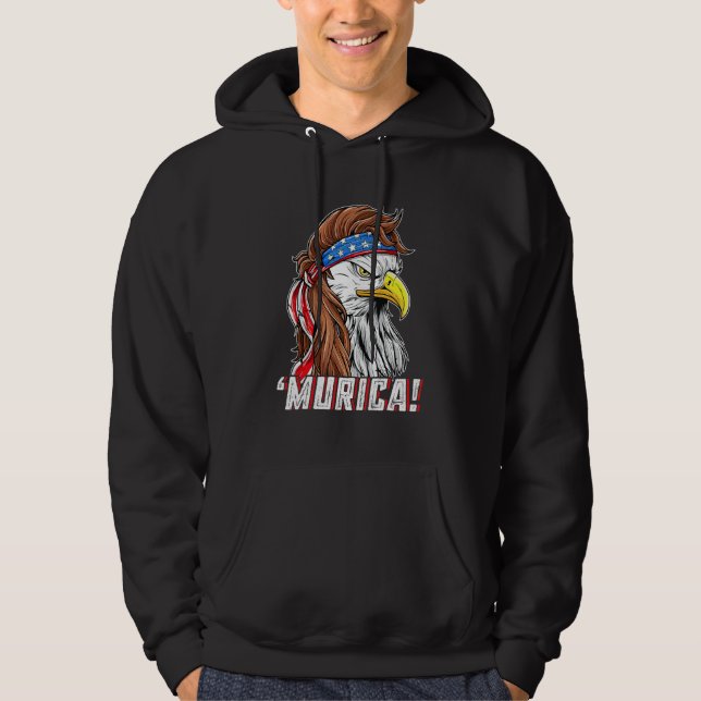 4:e juli Eagle Mullet Murica American Flagga USA Hoodie (Framsida)