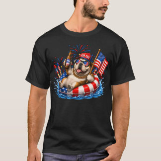4:e juli Engelsk Bulldog Hund På Flotilj USA Flagg T Shirt