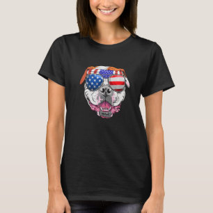 4:e juli Engelska bulldog American Flagga sunglass T Shirt