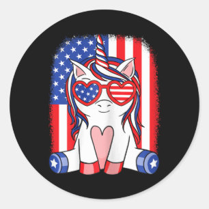 4:e juli enhörning amerikansk flagga patriotiska k runt klistermärke