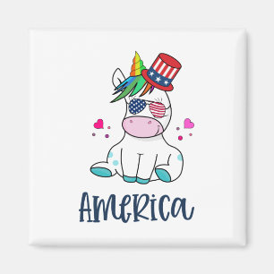 4:e juli Enhörning med USA Flagga Solglasögon Magnet